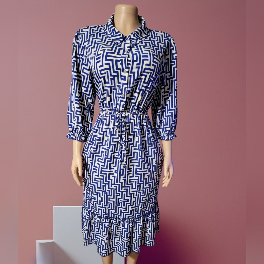 Blue Geometric Patterned Dress - image 1
